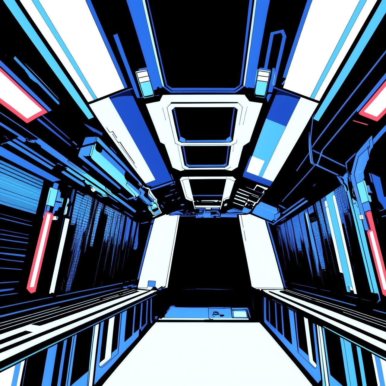 Mechanical background, black and white color scheme, inside the spaceship