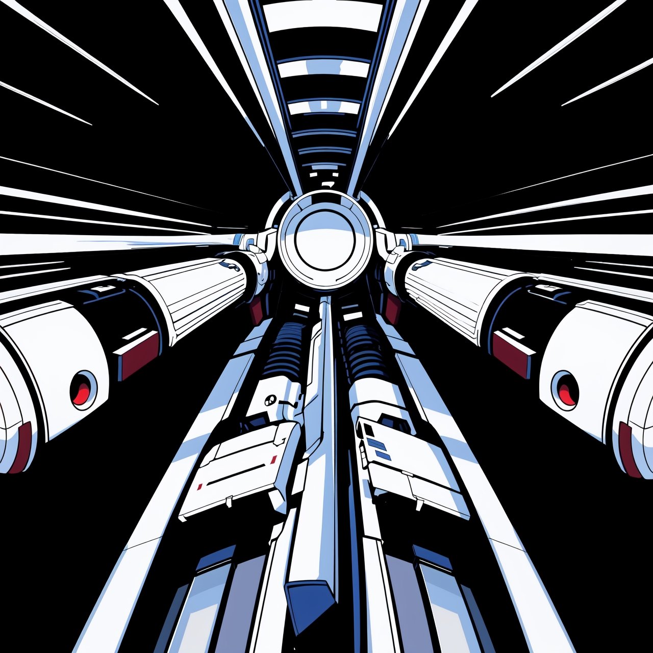 Mechanical background, black and white color scheme, inside the spaceship