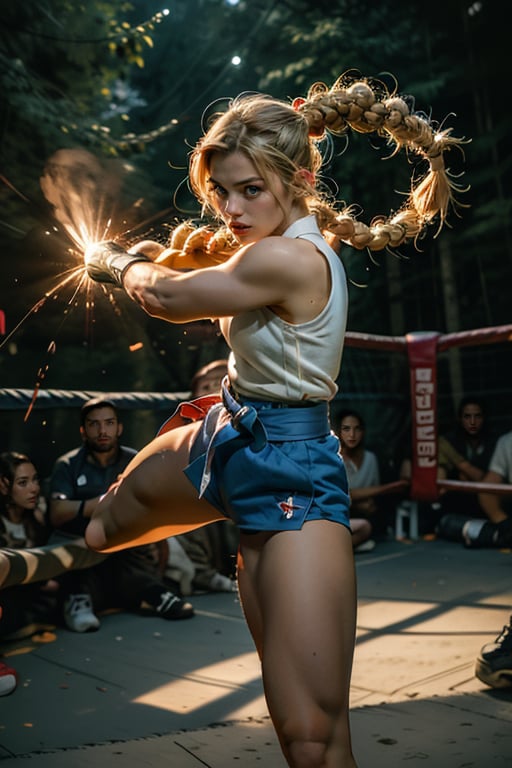 A taekwondo girl, short hair,  fight pose, braided hair, 