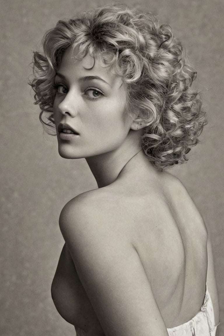 (((Iconic illustration 1950s age style but extremely beautiful)))
(((blonde curly hair shot)))
(((Chiaroscuro Solid colors background)))
(((masterpiece,minimalist,epic,
hyperrealistic,photorealistic)))
(((view profile,view detailed )))
(((Monochrome solid colors)))(((Annie Leibovitz style, by Diane Arbus style))),srh_ttz