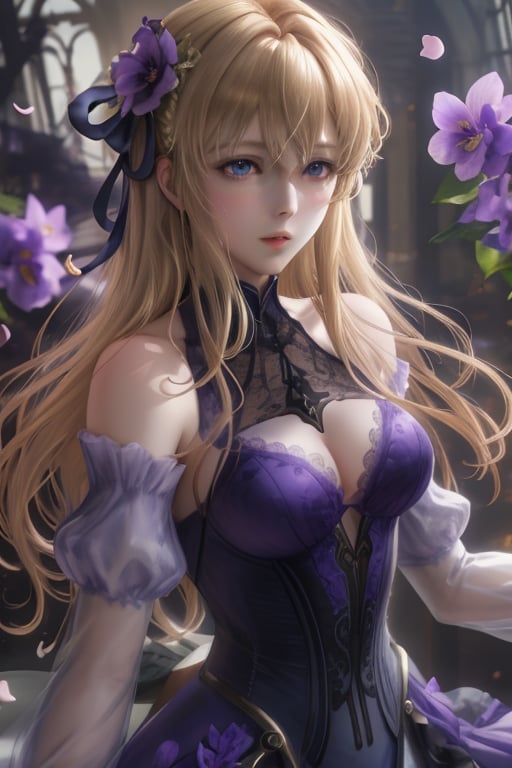  Violet Evergarden holding a purple flowers   blonde hair mechanical arms