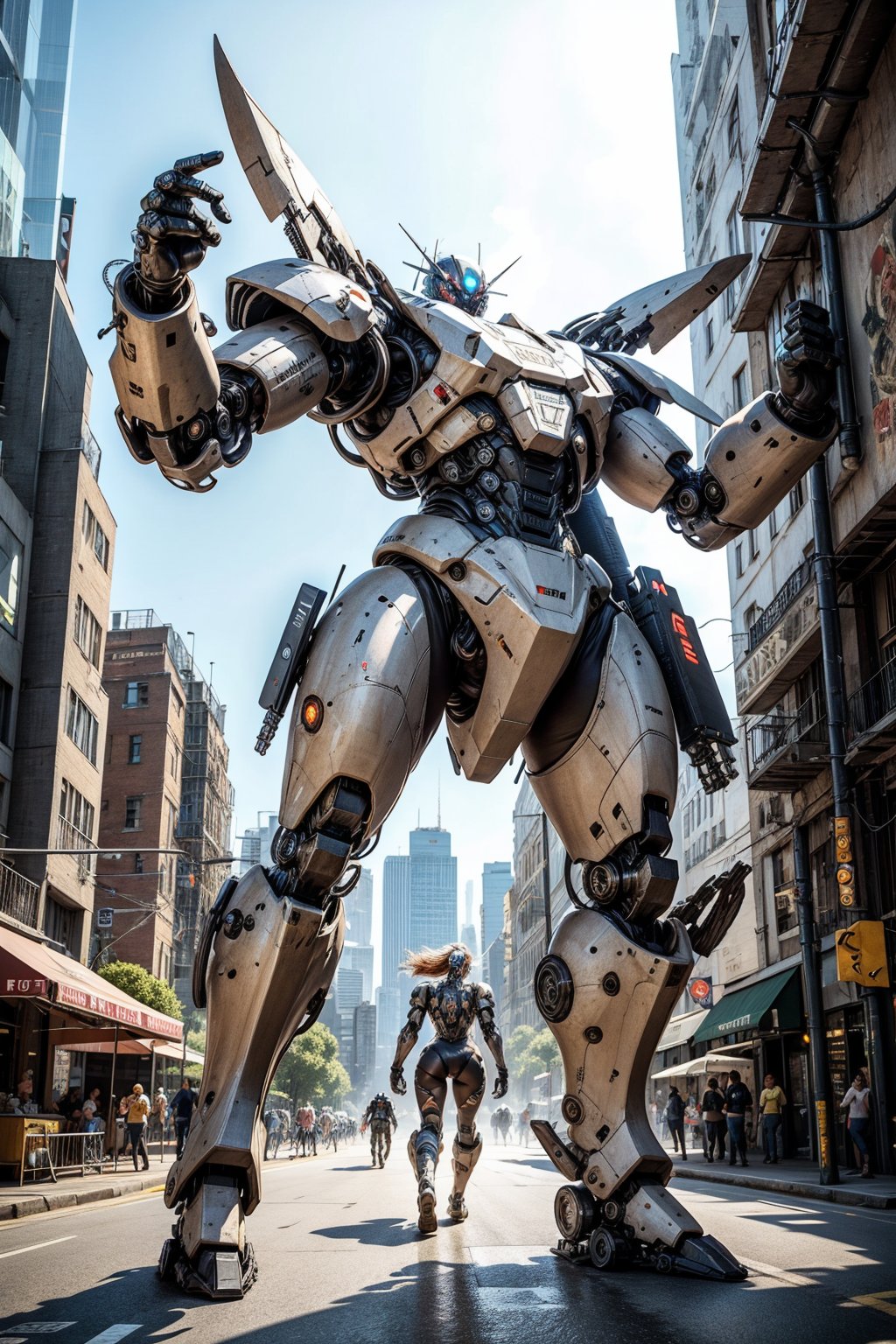 A big robot, mecha, war machine, futuristic city, dynamic poses, 

, ,Cyborg art style 