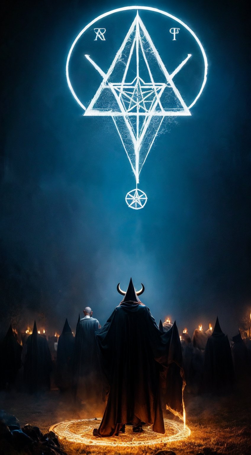 Create an image depicting a modern interpretation of Satanism, focusing on a symbolic pentagram surrounded by individuals expressing personal freedom and individuality, with a dark and mystical background highlighting both controversial and philosophical elements of the subject,Fantasy detailers,Hyper Realistic photo 