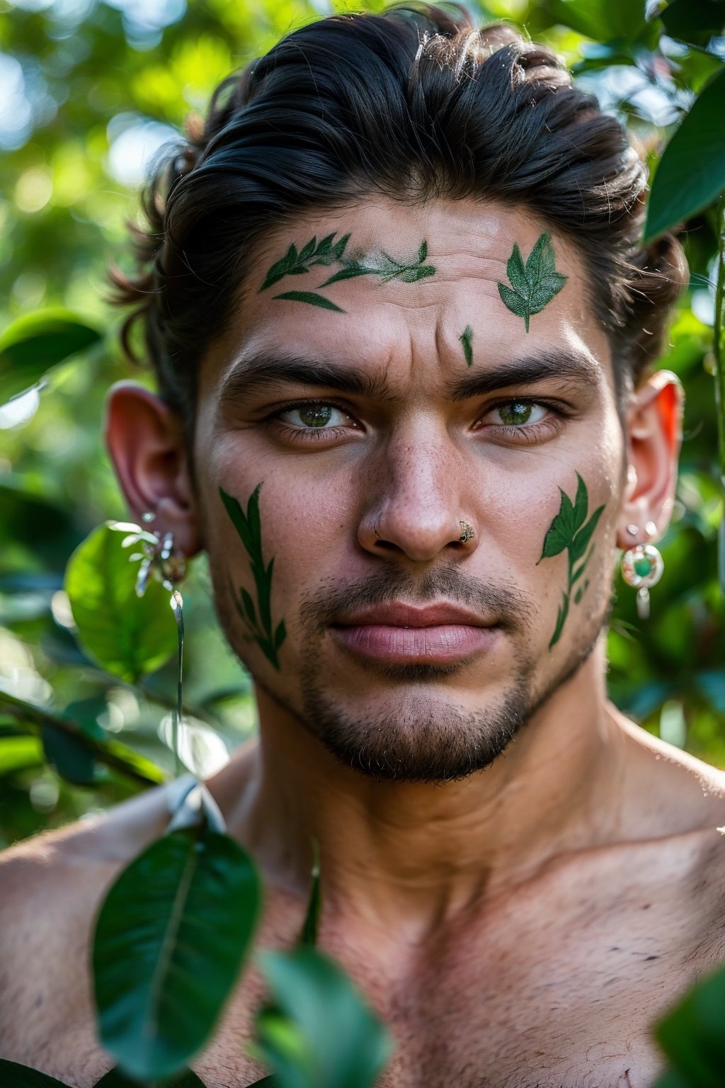 realistic, detailed, extremely detailed, Photorealistic, masterpiece, beautiful lighting, real image, hyperrealistic, 8k, cinematic, best shadow, detailed background, exquisite facial features, full body,


(((( Realistic, photorealistic close-up portrait of a stoic male tribal warrior, his face weathered and adorned with a single, powerful scar. Sunlight glints off his piercing gaze and a single bird feather rests in his hair. Lush jungle foliage blurs in the background )))), 

Hyperrealistic photo