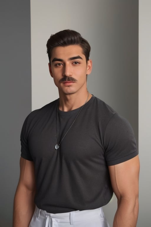 A handsome young france muscle men in modern art style, Thin mustache and thick eyebrows, random facial expressions,  (((Correct facial features))),  perfect face,  Full-length,  Flirting,  flirting,  12K,  Aperture 1.2,  African,  Asia,  India,  Caucasian, ((perfect face)),  slick hair,  enameled,  soft studio lighting,  dynamic pose's,  (((hyper detailed face))),  (((perfect eye,  perfect fingers))),  back light,  colorful, Germany Male,