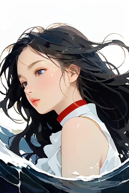 A dark, gritty, realistic sketch of a goth girl, reminiscent of Studio Ghibli's whimsical style. On watercolor paper, bold lines and loose strokes mingle to create a sense of dynamic movement. Natural light casts an ethereal glow on the subject's porcelain skin, inviting touch.

The young, beautiful girl stands with her shoulders slumped, wearing a plain white shirt with a high collar and a black pleated skirt. Her ginger hair falls in soft waves down her back, framing her angelic face. Her blush-stained cheeks betray embarrassment, exhaustion, or perhaps both.

Sharp focus captures the intricate details of her delicate features: plump lips, defined brows, and large, shining eyes that seem to hold a deep kindness. The overall effect is one of tender innocence, making it impossible not to be captivated by this lovely, pure, and adorable young woman.