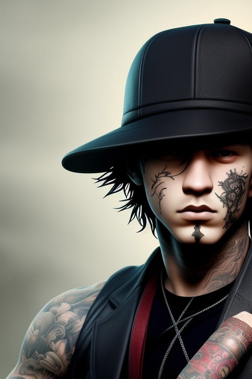 masterpiece, best quality, 1 boy, (colorful),(finaly detailed beautiful detailed face, gangster tatoo, looks like Image2Image, clothing), extremely detailed CG unity 8k wallpaper