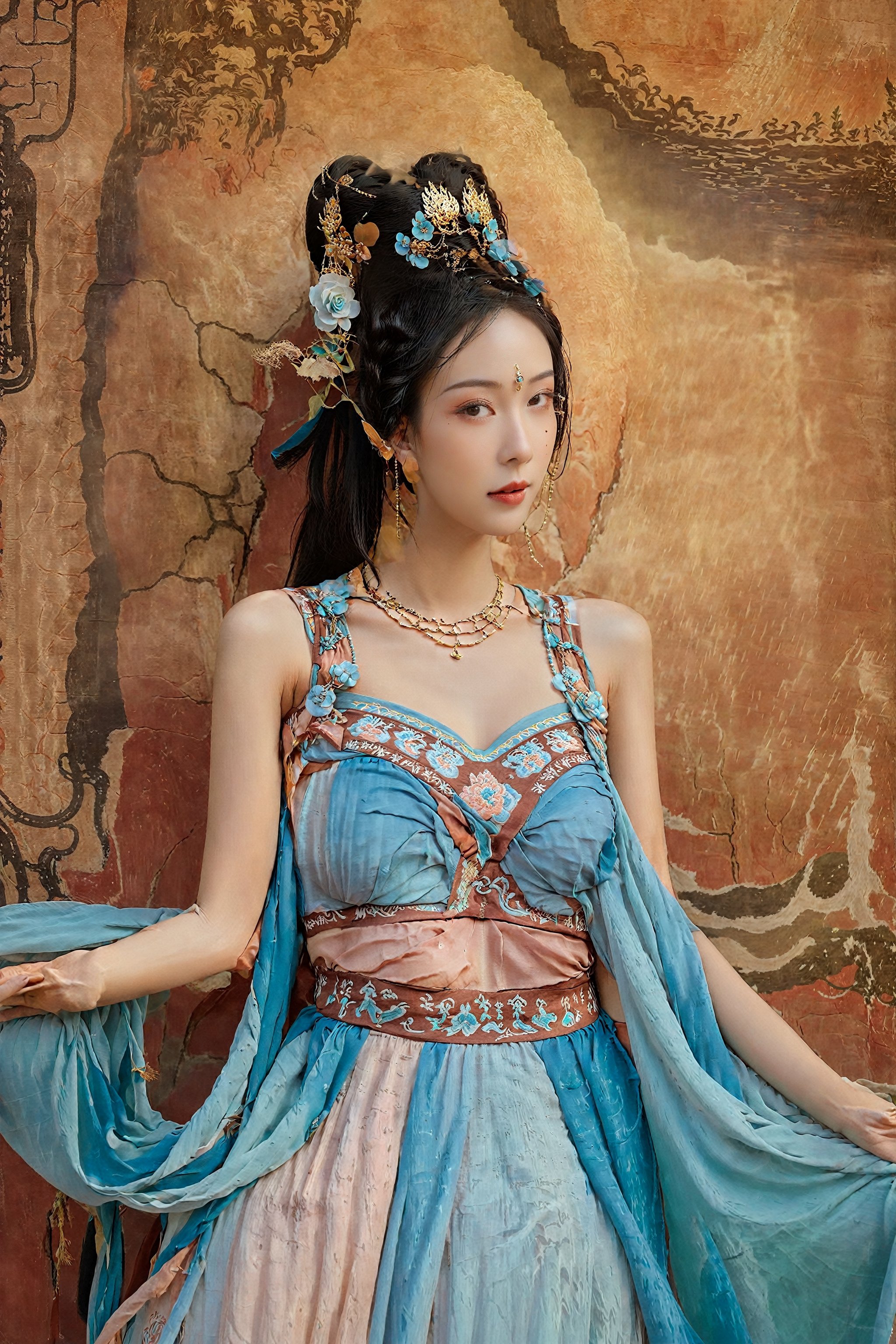 A mesmerizing photograph of a Dunhuang goddess, inspired by Chinese mythology and the mystical caves of Dunhuang}, hyper detailed, ultra realistic photography, Ancient Chinese style, Soft natural light, High resolution, (Dunhuang goddess:1.2), (Chinese mythology:1.3), (high resolution:1.3),
,photo r3al,inst4 style,Magical Fantasy style,Asian folklore 