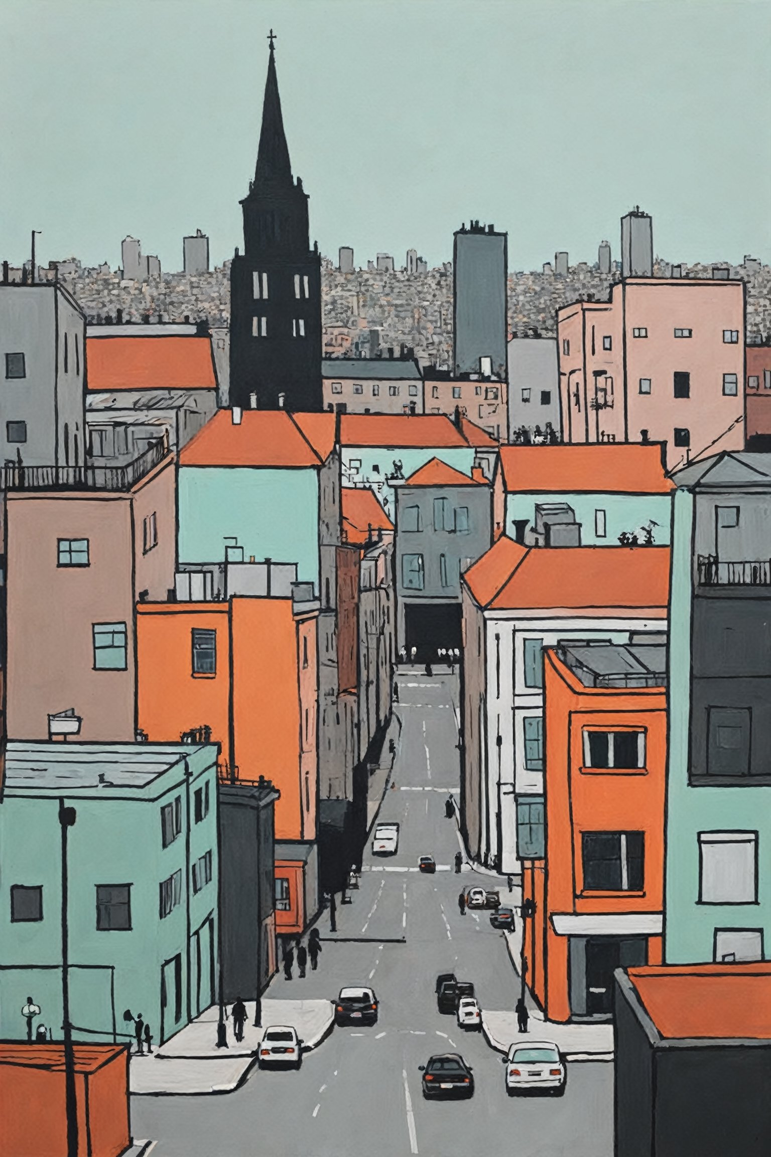 in style of Jean Jullien, city landscape