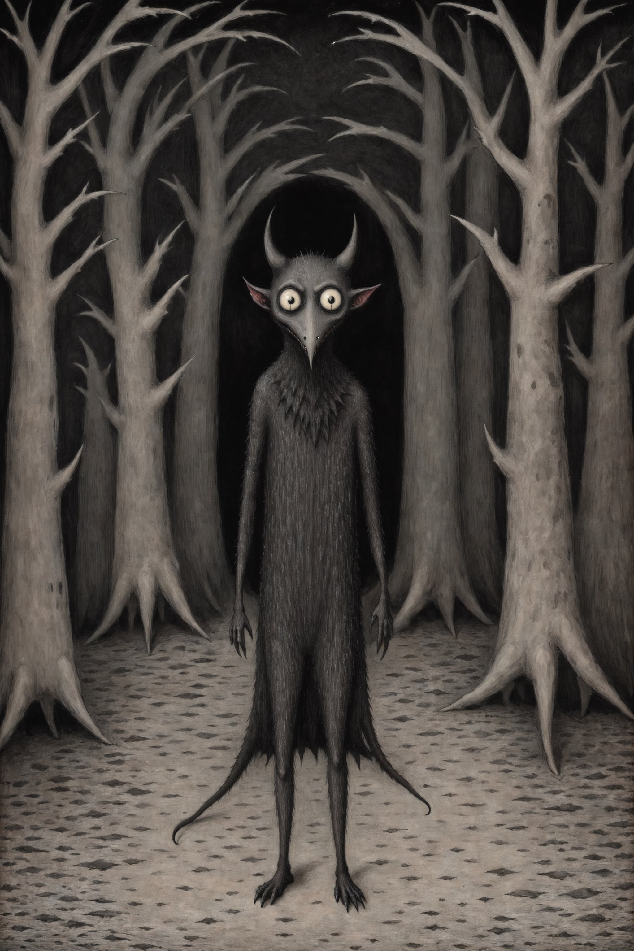 Demon horrifying animal painting, in the style of Edward Gorey,Edward Gorey Style page