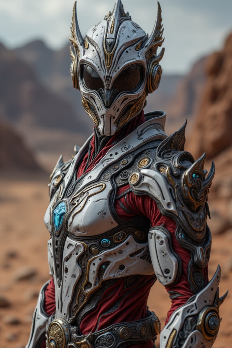 ((wide full body)) image of a muscular man character protagonist, wearing a detailed, apex techwear futuristic half white and red armour, semi-armored suit, apex high-tech mask helmet, and a sleek belt with a black and gold pegasus emblem, metallic textures, glowing blue highlights, standing heroic against a desert canyon background. intricate details, ultra-realism details, 32k, Super High definition, Vibrant Colors, Ultra Smooth, ultra-realism, cinematic shot, dreamwave, aesthetic,