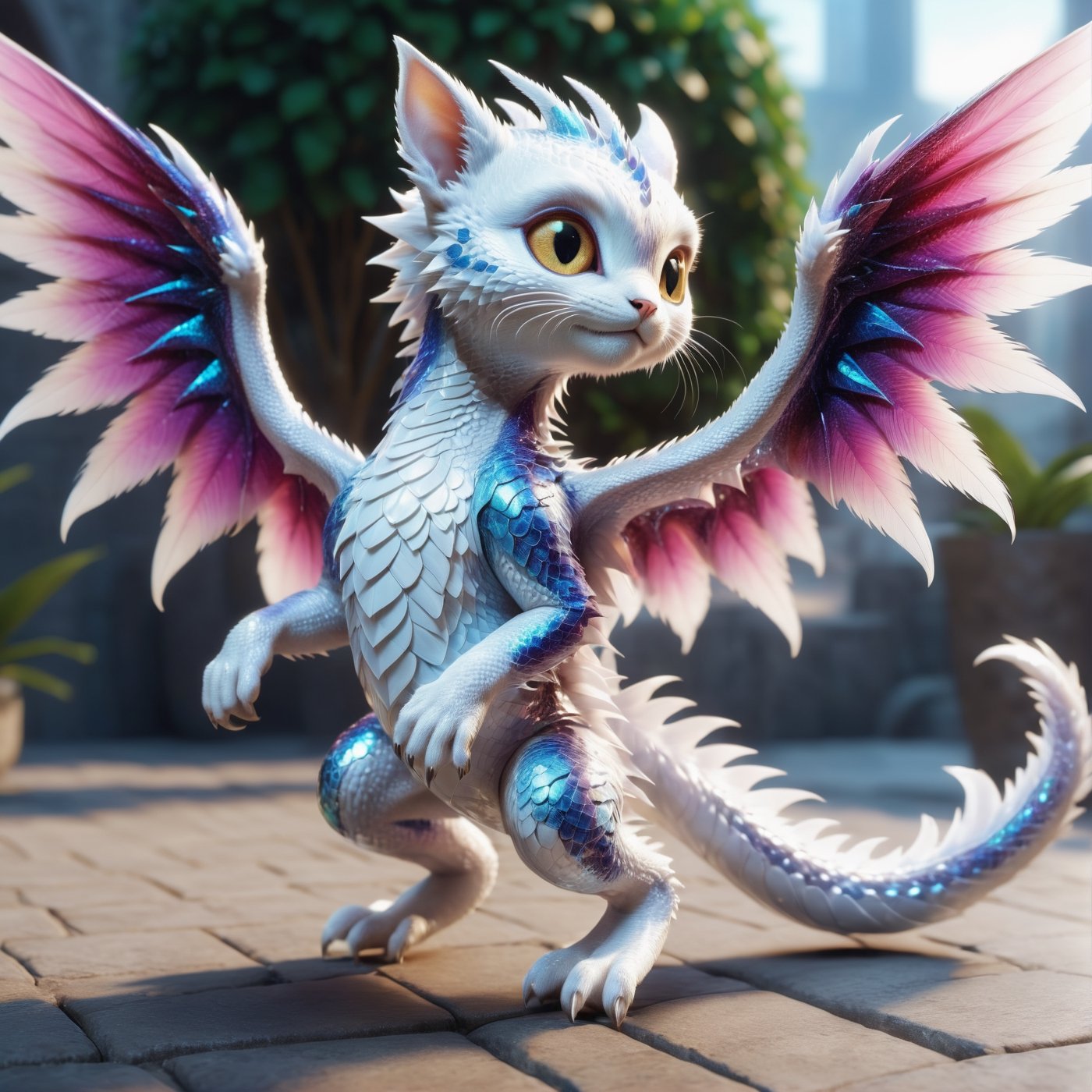 (((full_body shot))), solo, a ((cute dragon have pair of wings)), shiny big eye, cute, playing with a white cat, digital world background, action_pose, holomashdragon, highly detailed, hyper realistic, with dramatic polarizing filter, vivid colors, sharp focus, HDR, UHD, 64K, remarkable color, ultra realistic,