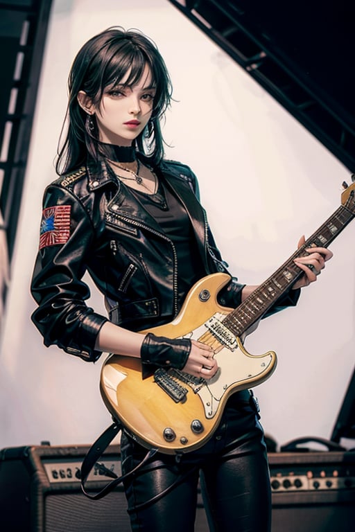 👨🎸, metal rockers, leather pants, leather jacket, black-hair,