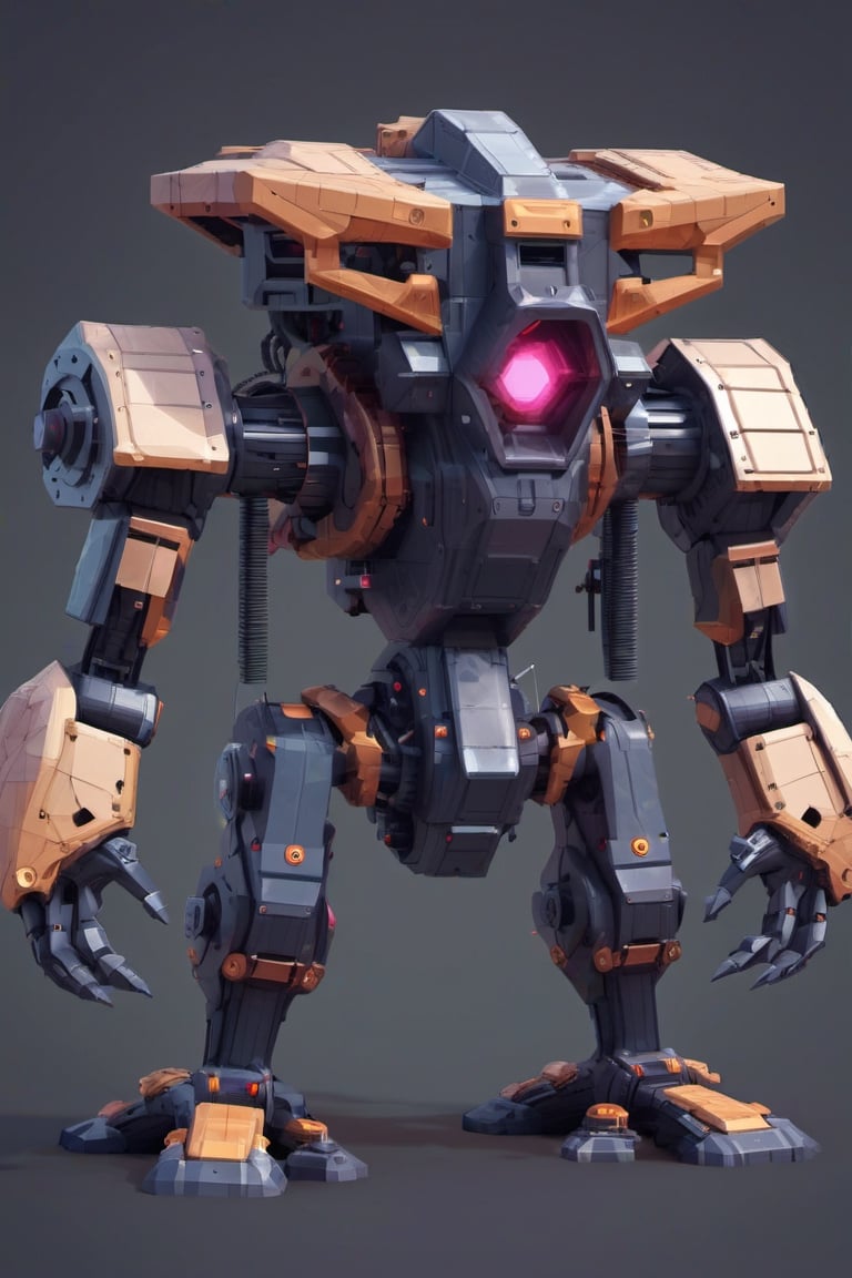 Low-poly digital art style, a machine that is built for killing gods