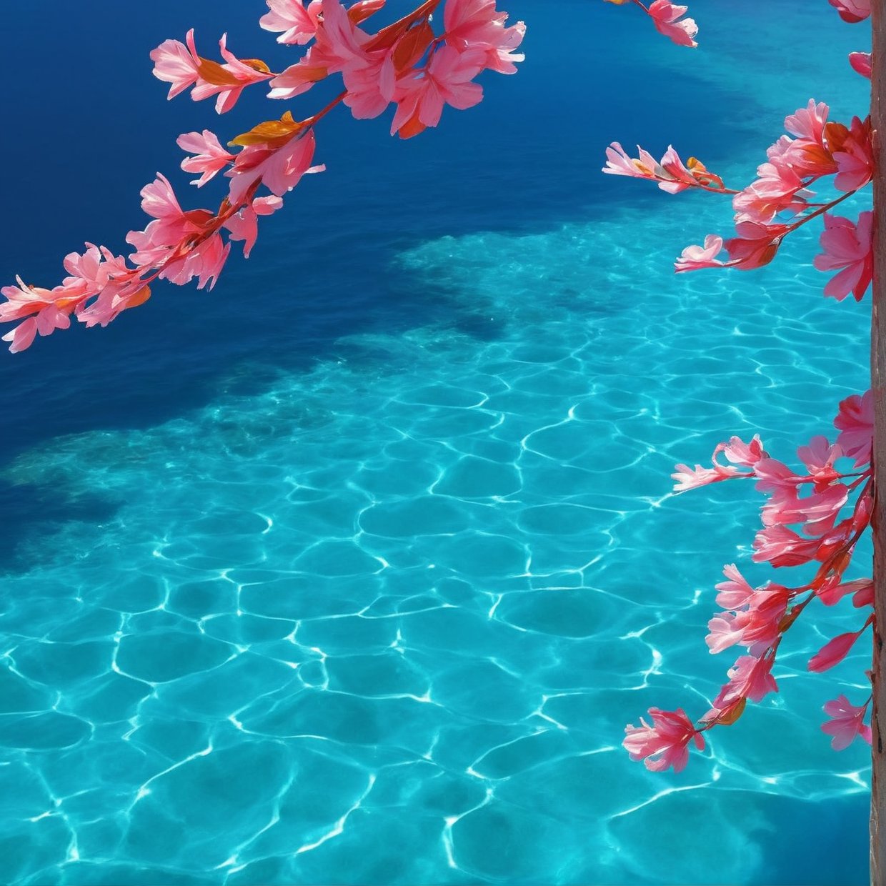 Masterpiece, best quality, (very detailed CG unity 8k wallpaper) (best quality), (best illustration), (best shadows) Nature&#39, blue sea,delicate leaves petals of various colors falling in the air light Tracking, super detailed