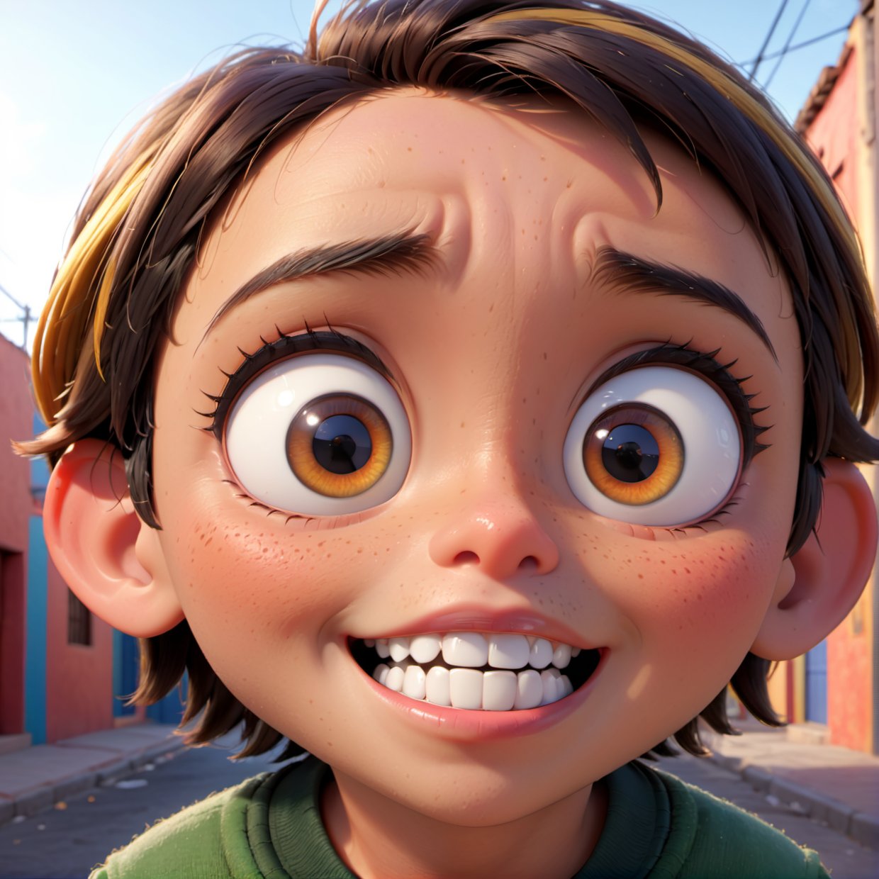 1 boy, cartoon character, el chavo del 8, street, mexico, detailed facial features, big eyes, warm colors, happy expression, 3d render, vibrant, cinematic lighting, highly detailed, 8k, photorealistic, masterpiece