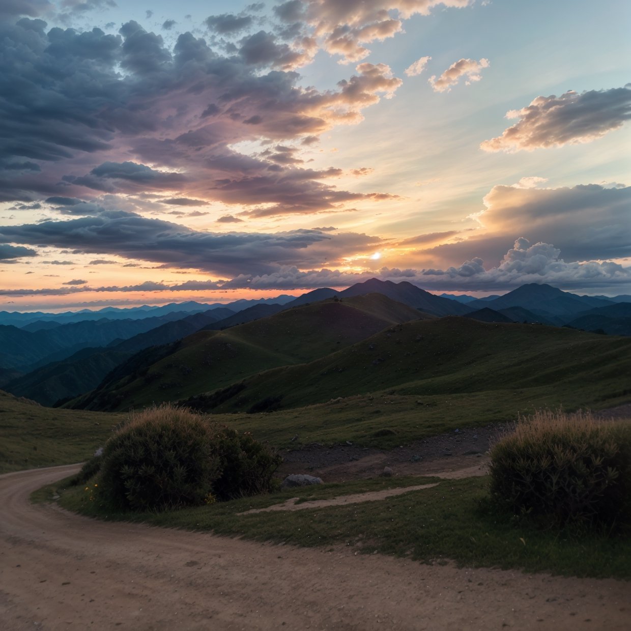 detailed mountains landscape, dramatic sunset sky, detailed clouds, soft pastel colors, beautiful detailed eyes, beautiful detailed lips, extremely detailed face, long eyelashes, elegant pose, magical atmosphere, (best quality,4k,8k,highres,masterpiece:1.2),ultra-detailed,(realistic,photorealistic,photo-realistic:1.37),vibrant colors,cinematic lighting,digita