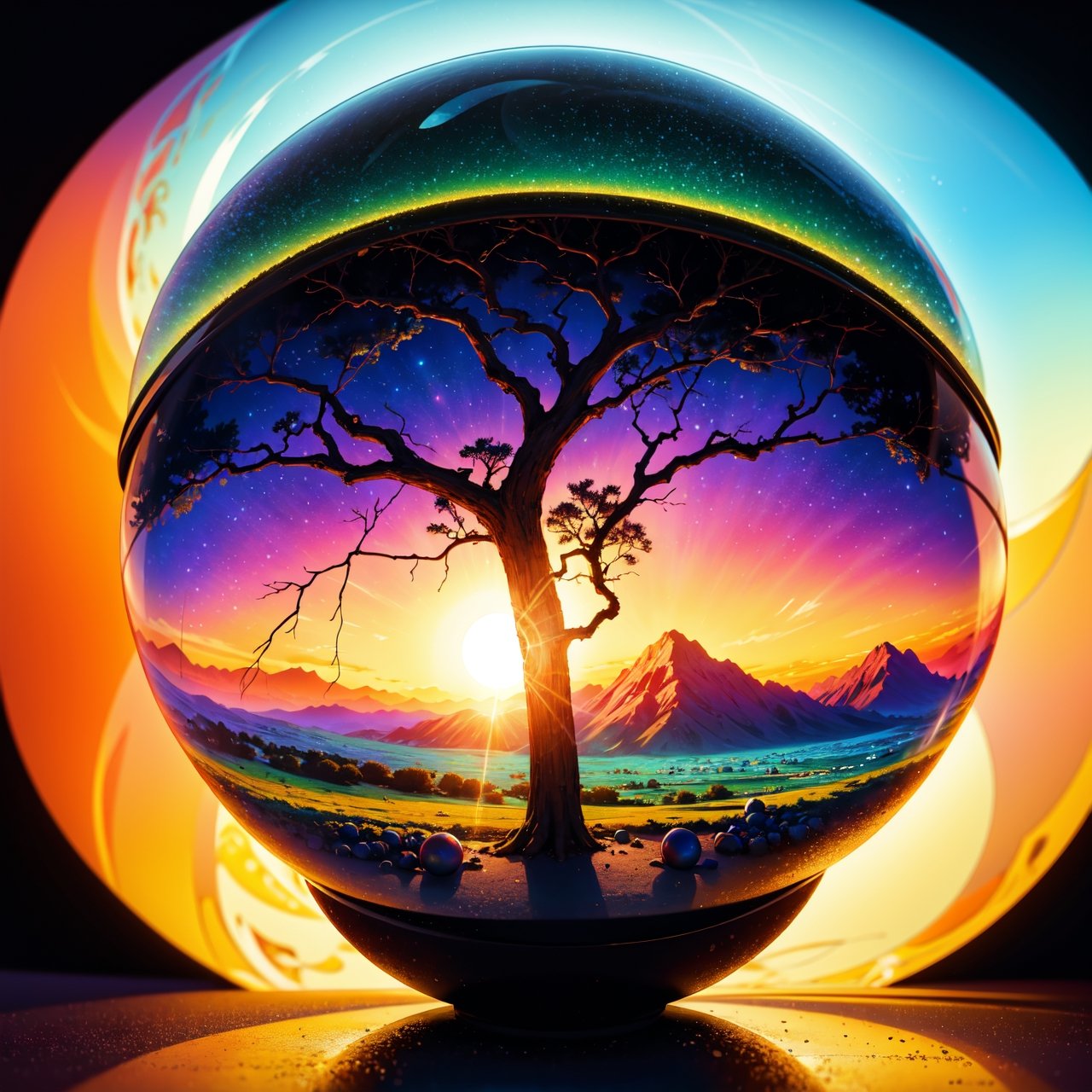 arafed image of a tree inside a glass ball on a desert landscape, tree of life inside the ball, surrealistic digital artwork, surrealism 8k, surreal digital art, surreal art, surreal 3 d render, 3d render digital art, marc adamus, surreal concept art, 3 d render beeple, stylized digital art, 4 k surrealism