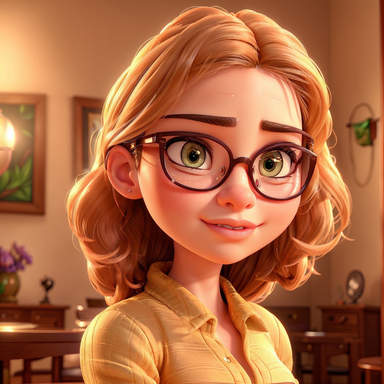 a woman wearing glasses, beautiful detailed eyes, beautiful detailed lips, extremely detailed face and hair, medium closeup, portrait, photorealistic, highly detailed, 8k, (best quality, 4k, 8k, highres, masterpiece:1.2), ultra-detailed, (realistic, photorealistic, photo-realistic:1.37), soft lighting, warm color tones, intricate details