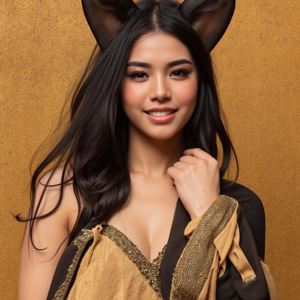 (by Loish, Leyendecker, James Gilleard), perfect anatomy, a beautiful catgirl 'meow' in Ancient Egypt, circa 1st century BCE, (long black hair, (cat ears), freckles:1.2), smiling, fun, playful, extremely detailed, More Detail XL,