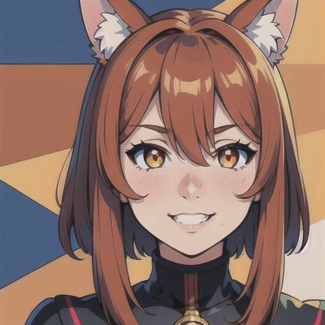 ((masterpiece, realistic, best quality, extremely intricate, solo, 1girl)), color connection, colorized, vibrant color scheme, colorful, spot color, (portrait, face focus), nose blush, sensual, cellar, noon, (grin:1.2), hair between eyes, fox ears