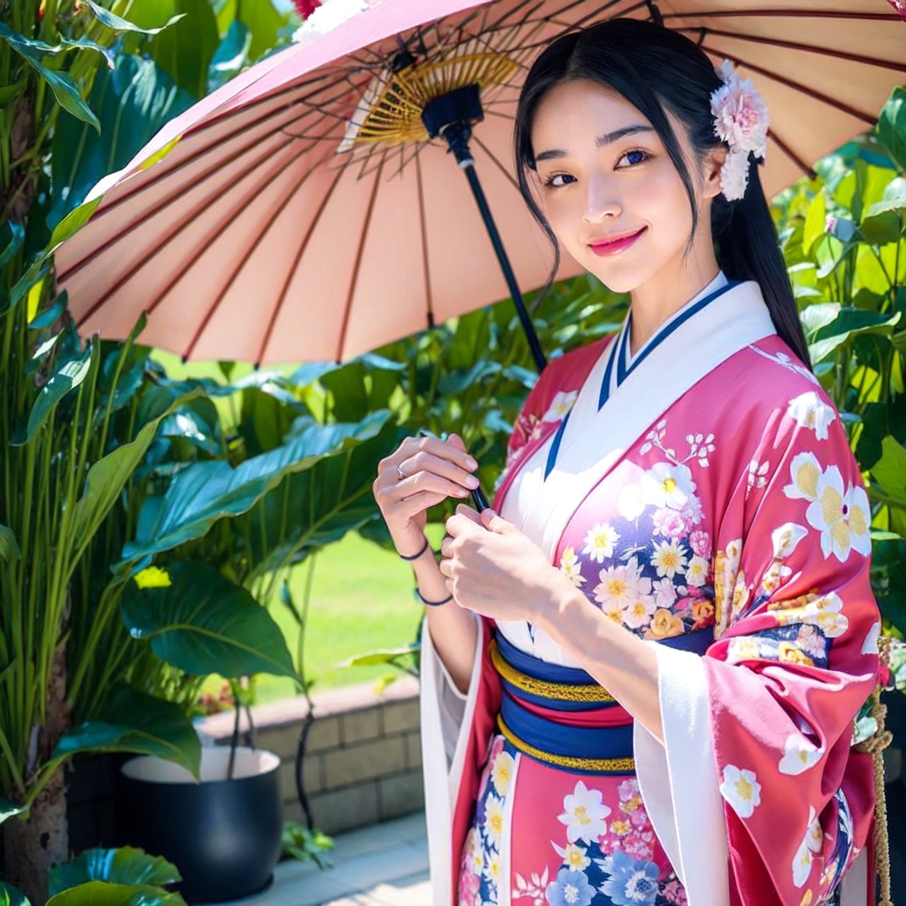 Marian Rivera wearing a kimono and holding an umbrella, in a kimono, in a kimono, 30 years old, huge-breasted:1.5, Make your erect, Big ass,  Tall body,  Open your clothes, Open Shoulder, goddess of Japan, Wearing a sexy kimono, Kimono, glamorous and sexy geisha, Wearing a kimono, Wearing kimono armor, japanese kimono, Anime girl cosplay, Classic kimono, organic seductive geisha, cosplay foto, Onmyoji, Wearing a pink pastel silk robe, pale and coloured kimono, Necklace, earing, naughty pose, Cosplay, Gorgeous young Korean woman, beautiful Korean women, Korean Girl, Beautiful young Korean woman, Korean Woman, Choi Hong Hwa, korean female fashion model, Sexy look, Big Breast, Sexy Pose, show breast, Light pink hair、smil