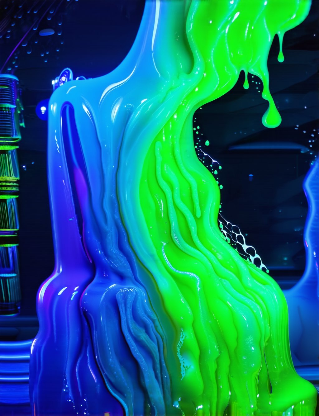 a slime creature, gelatinous,slimy,glowing,neon colors,bioluminescent,translucent,shapeshifting,oozing,undulating,surreal,abstract,fantasy,otherworldly,cinematic lighting,8k,highres,detailed,cinematic,concept art