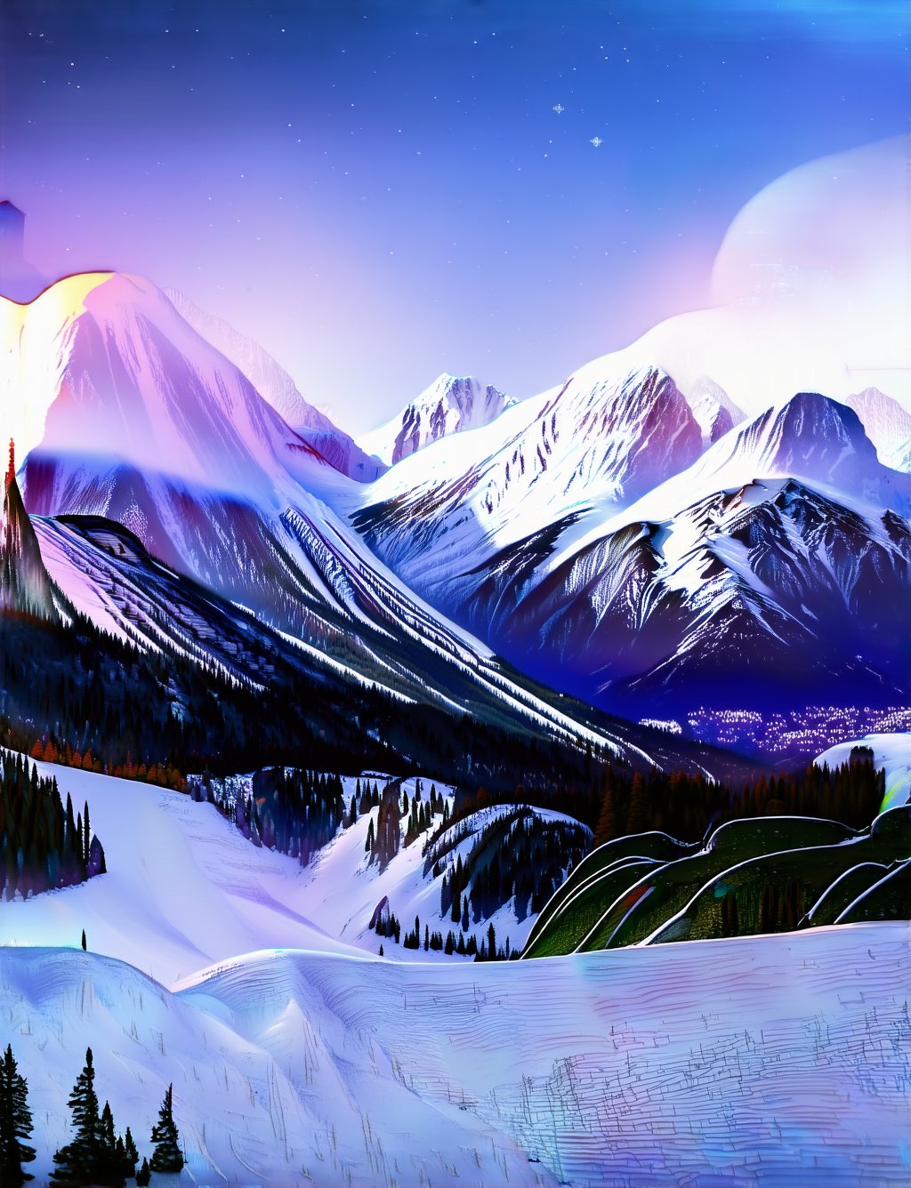 (surreal snow-capped mountains, dreamlike landscape, magical environment, mystical atmosphere, ethereal scenery, fantasy world, (dramatic lighting:1.2), (cinematic colors:1.2), (vibrant colors:1.2), (intricate details:1.25), (highly detailed:1.3), (photorealistic:1.4), (best quality,4k,8k,highres,masterpiece:1.2),ultra-detailed,(realistic,photorealistic,photo-realistic:1.37))