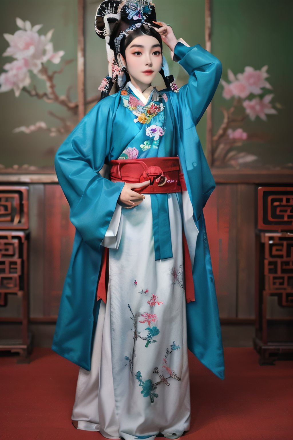 A little girl playing Chinese opera in the classroom,xiaosheng