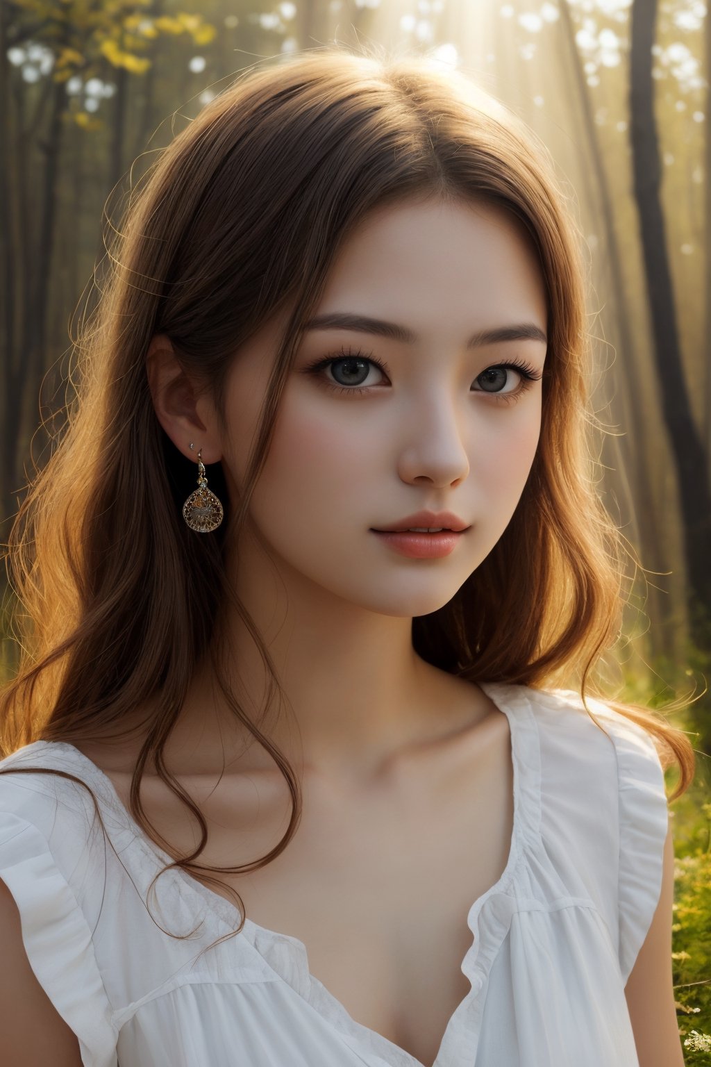 classical realism art, oil on canvas, cute and attractive 18 years old Japanese-European girl, half body portrait, Renaissance, realistic, elegant, beautiful lighting effect, pure shiny skin, soft tone, soft lens, very attractive, no shoes, dynamic pose, slender, Greek goddess Diana, mythology, tender face, soft features, looking young and innocent, elegant, hyper-realistic painting, ethereal background, holy rays of light from sky, 