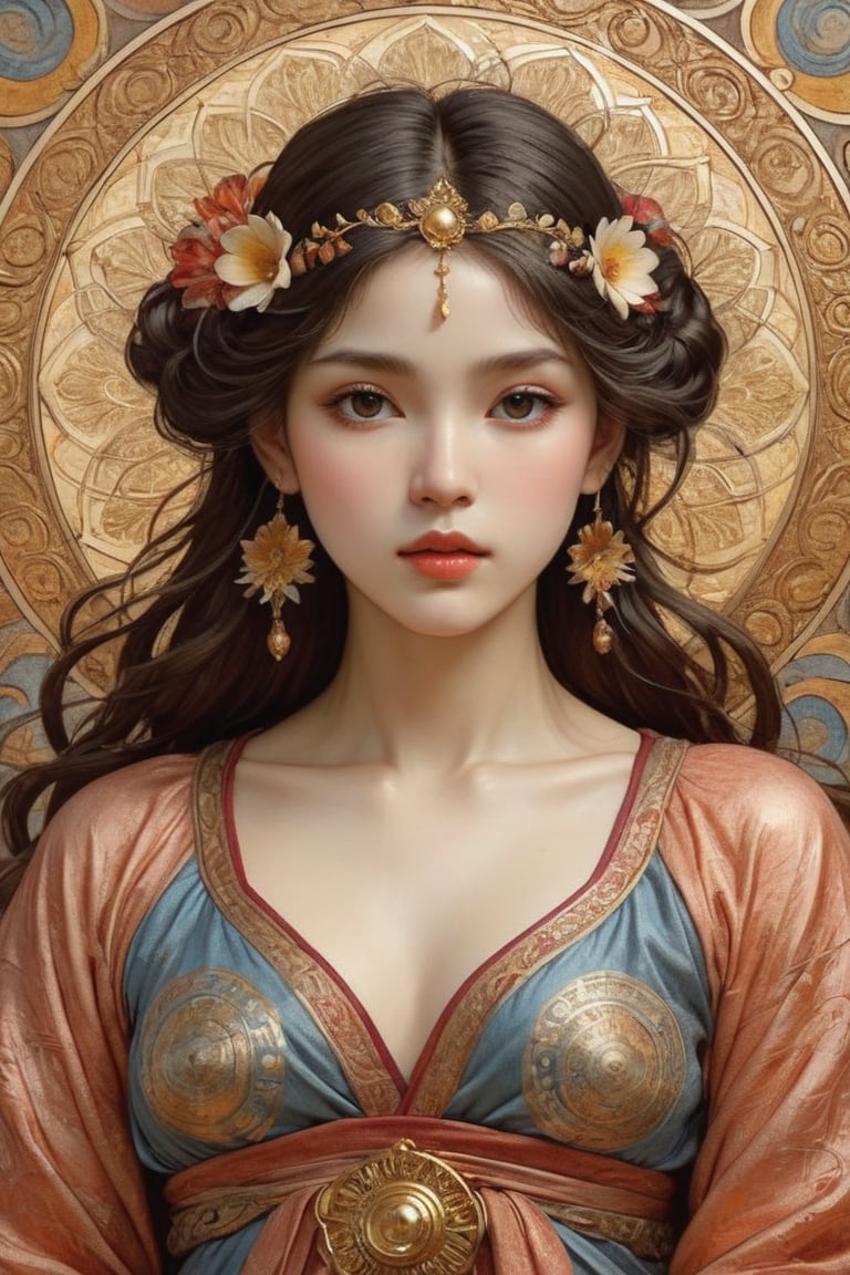 (1girl), (masterpiece, top quality, best quality, official art, beautiful and aesthetic:1.2), extreme detailed,colorful,highest detailed, official art, unity 8k wallpaper, ultra detailed, beautiful and aesthetic, beautiful, masterpiece, best quality, (zentangle, mandala, tangle, entangle) ,holy light,gold foil,gold leaf art,glitter drawing, PerfectNwsjMajicPerfectNwsjMajmagic, psychedelia art, flower, mandala, psychedelic, tapestries, ethereal
Negative Prompt ~ Carl Larsson ~ Titian ~ Raphael ~ Michael Angelo ~ Jean Auguste Dominique Ingres ~ Tony Taka ~ Frederic Leighton ~ Károly Lotz ~ Edward Poynter ~ Pierre-Auguste Renoir ~ Paul Peel ~ John Singer Sargent ~ Alexandre-Jacques Chantron ~ John William Godward ~ John William Waterhouse ~ Han-Wu Shen ~ Ishitaka Amano ~ Chakrapan Posayakrit ~ Kim Jung Gi ~ Kei Mieno ~ Ikushima Hiroshi ~  WLOP ~ William-Adolphe Bouguereau ~ Alphonse Mucha ~Luis Royo ~ David Hamilton photography ~ Range Murata ,on parchment,Expressiveh