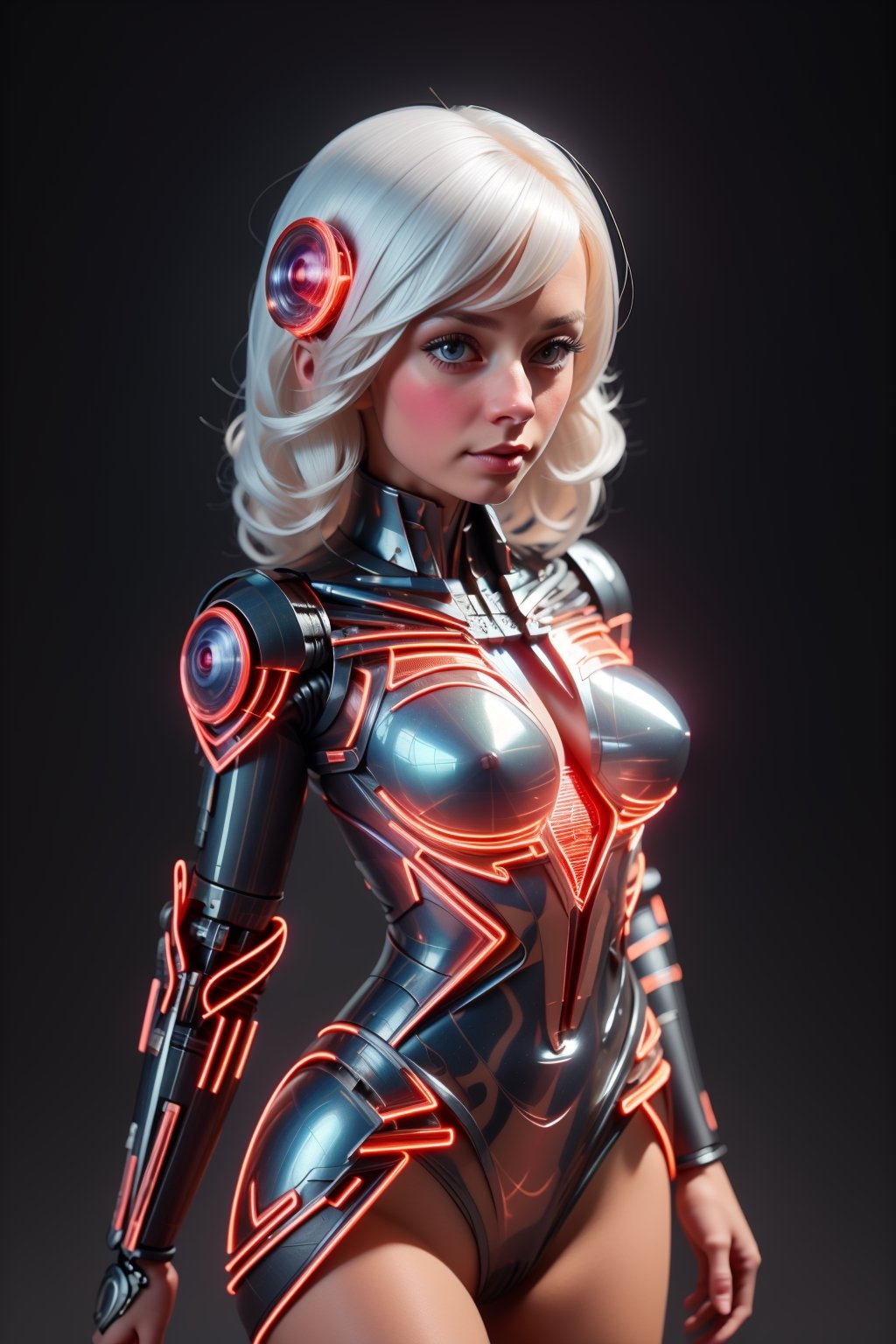 front_view, masterpiece, best quality, photorealistic, raw photo, (1girl, looking at viewer), long white hair, mechanical white armor, intricate armor, delicate blue filigree, intricate filigree, red metalic parts, detailed part, dynamic pose, detailed background, dynamic lighting,Detailedface,Mecha,redneonstyle,sexbodysuit