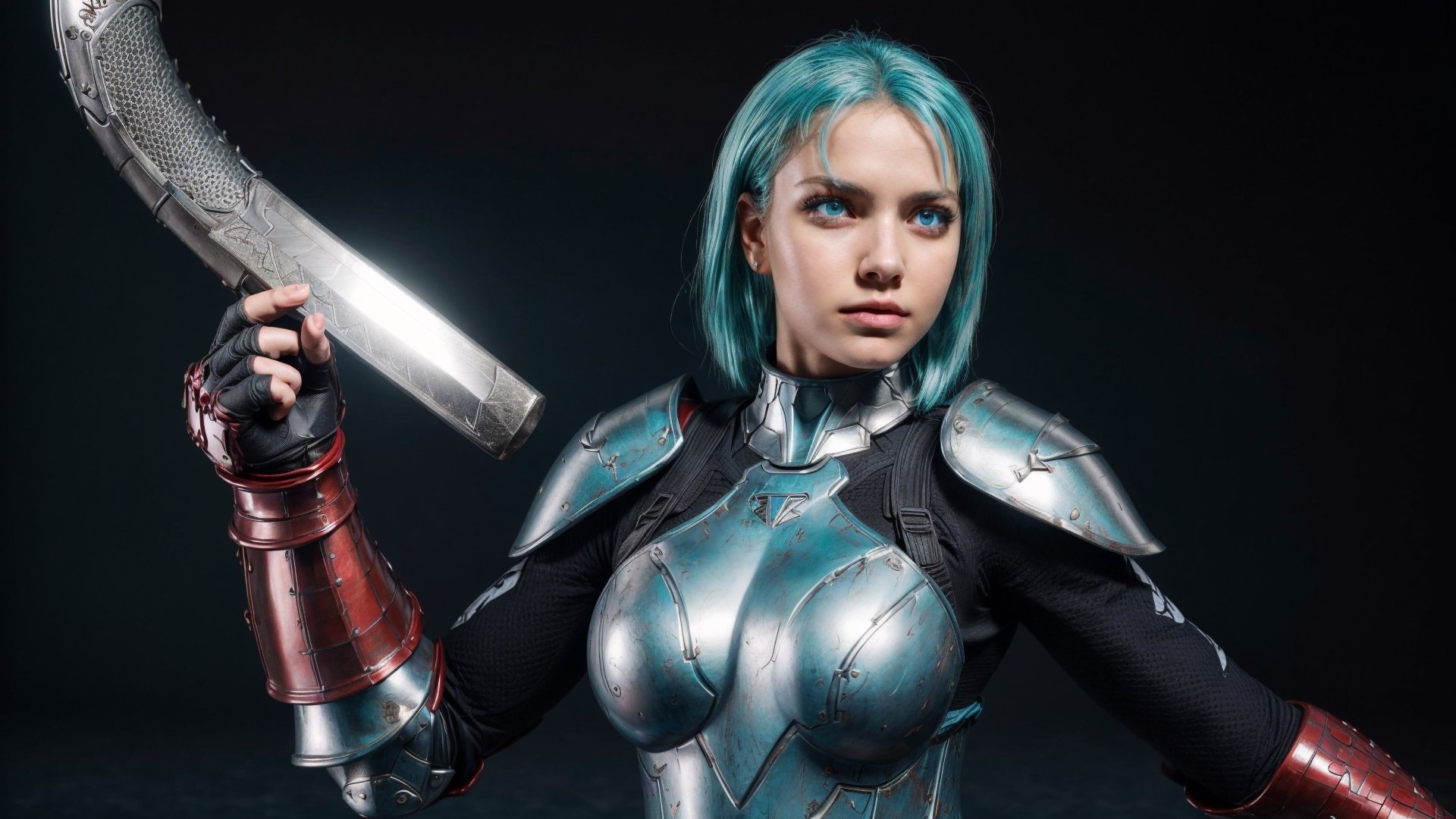 super sexy superheroines, centered, full body, | aqua hair color, light blue eyes, | super Sexy girl in full body platinum armor, armored thighs, pauldrons, wielding a sword | (simple background, black background:1.2),sophitia_whitedress_aiwaifu,cammy_green_bodysuit_aiwaifu