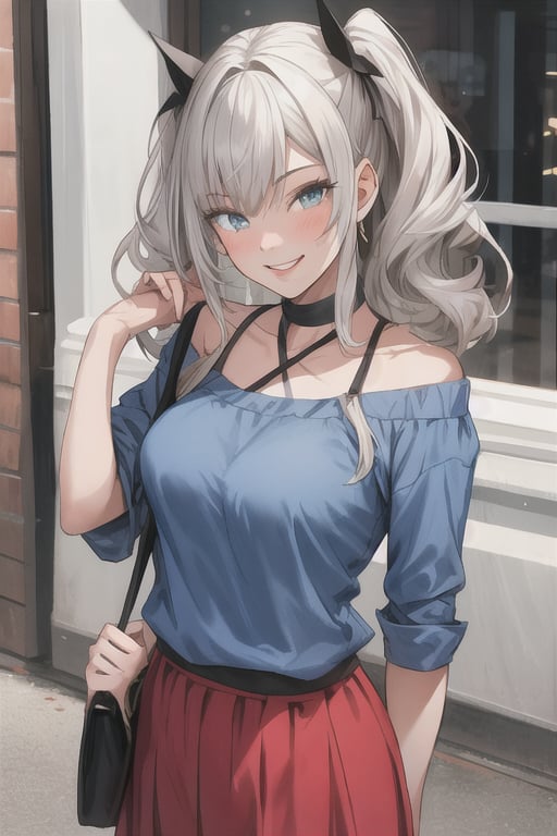 A cute girl smiling looking to the front 