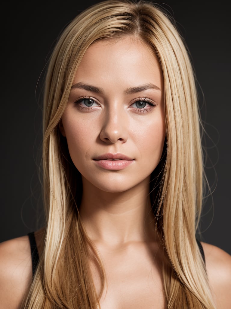 studio portrait of a young woman, id card portrait, blonde hair, light skin, studio lighting