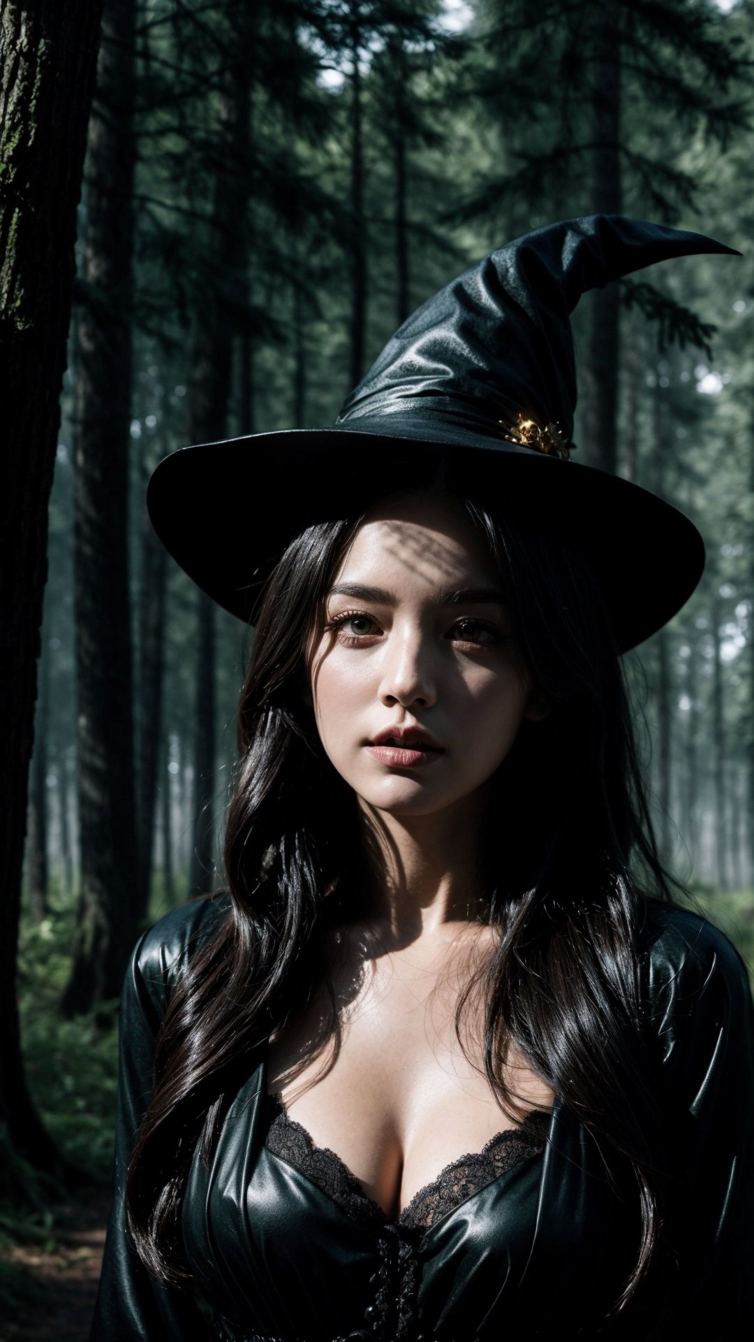 A mysterious witch, surrounded by trees with faces, beckons you into a mystical forest. Hidden creatures peer from the shadows, inviting you on an adventure like no other. This is Halloween time