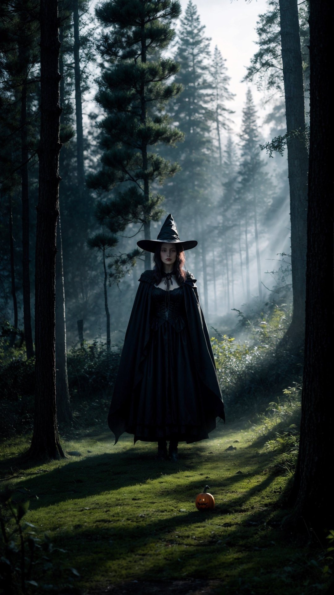 A mysterious witch, surrounded by trees with faces, beckons you into a mystical forest. Hidden creatures peer from the shadows, inviting you on an adventure like no other. This is Halloween time