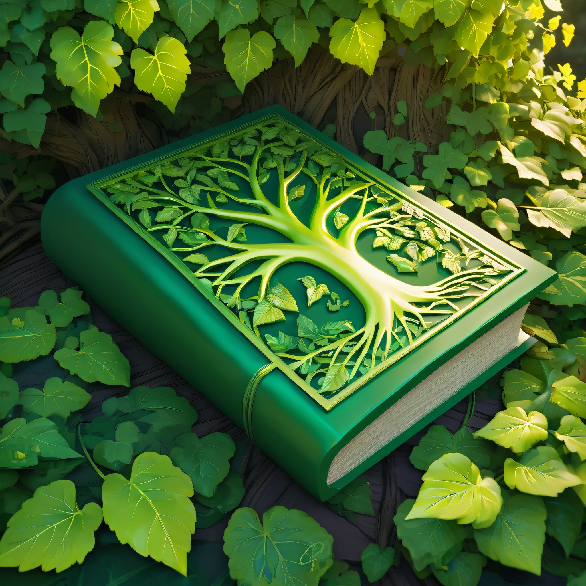 ((masterpiece,best quality)), green book, glowing, nature, tree symbol, leaves, ivy,
hyperdetailed painting,  luminism,  3d render,  octane render,  intricately detailed,  cinematic,  trending on artstation,  awesome full color,  