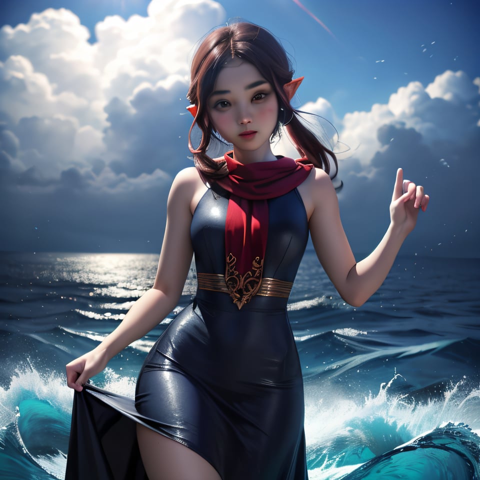 ((masterpiece,best quality)), absurdres, , medli, 1girl,  ocean background, dress, 