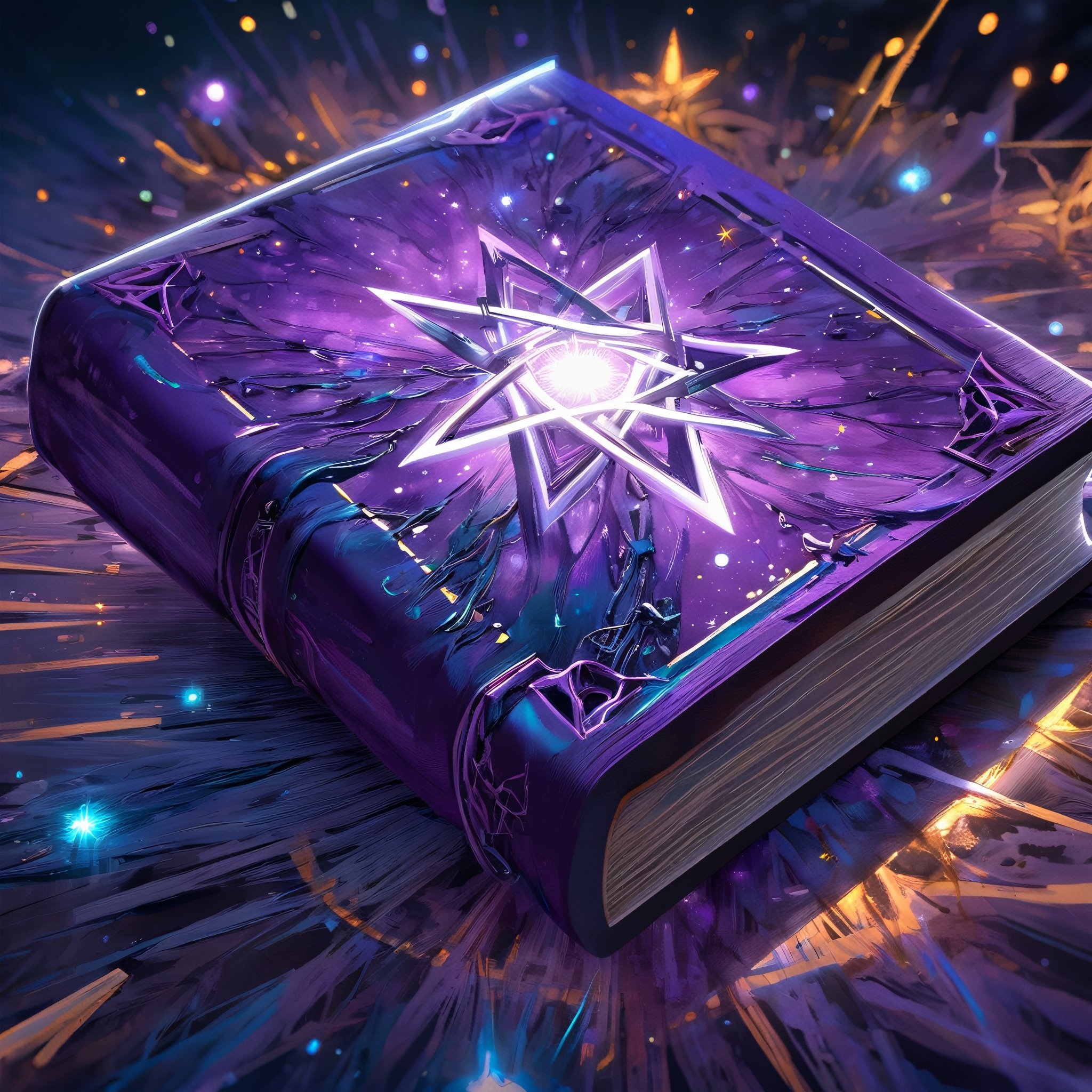 ((masterpiece,best quality)), , purple book, glowing, star symbol, space, stars, planets, cosmos, nebula, hyperdetailed painting,  luminism,  art by Carne Griffiths and Wadim Kashin concept art,  4k resolution,  fractal isometrics details bioluminescens,  3d render,  octane render,  intricately detailed,  cinematic,  trending on artstation,  awesome full color,  