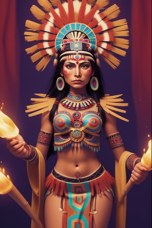aztec woman warrior goddess beautiful colorful ritual costumes