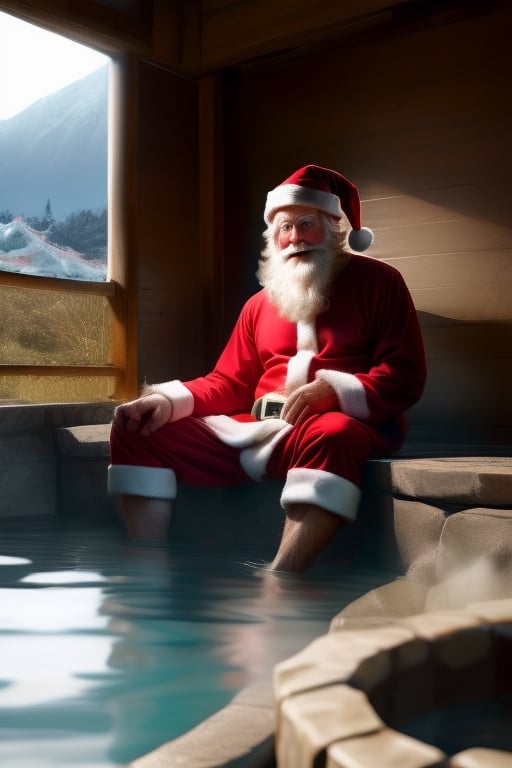  change of pace, Santa Claus, towel, onsen, pure form, no clothing, relaxed