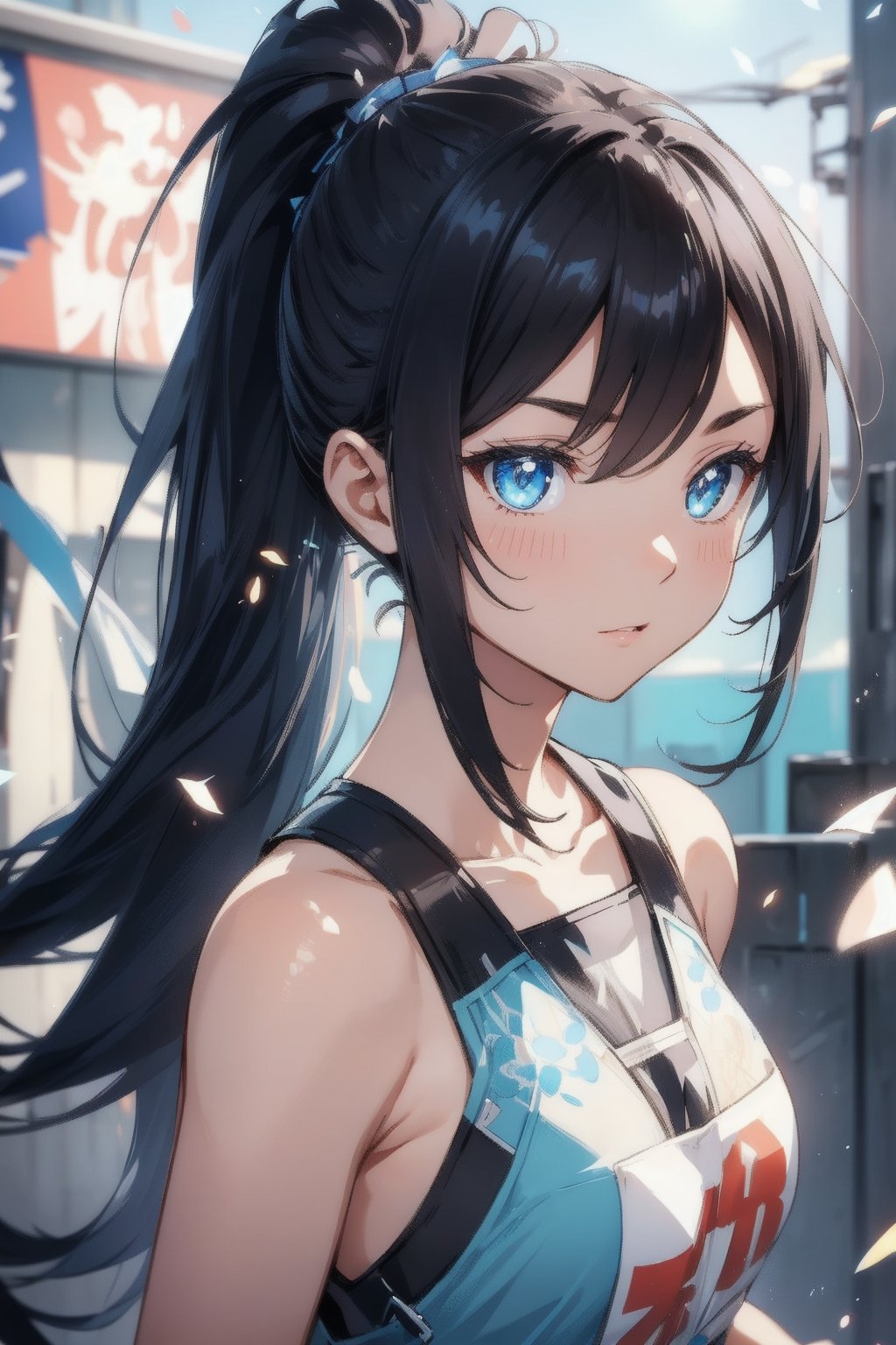anime style beautiful woman, 1girl, (ponytail), black hair, (long hair), 

Slender, skinny, (turime), thick eyebrows, 

vibrant colors, sharp focus, best quality, depth of field, cinematic lighting, (illustration, 8k CG, extremely detailed), ultra-detailed, high resolution, firefliesfireflies, perfect light, 
stylish pose, 8k, very clear, highest quality, high resolution. best quality, illustration, sax blue, 1girl, cute, (dynamic lighting:1.2), cinematic lighting, delicate facial features, detailed eyes, sharp pupils, realistic pupils, depth of field, bokeh, sharp focus, (hyper-detailed, bloom, glow:1.4), many small gems,girl