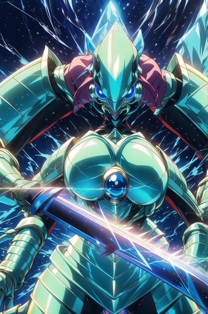 Cocytus, masterpiece, best quality,
1monster, solo, 
night, winter, blizzard,
Insect, InsectMonster, four limbs monster, four arms and four hands, two arms on the left, two arms on the right, warrior, sword holder, halberd holder, six eyes, (three eyes on the left, three eyes on the right), light blue, skin, light blue armor, Arthropod, blue eyes, long tail, 
4 arms,light blue skin,Blue eyes,Long tail