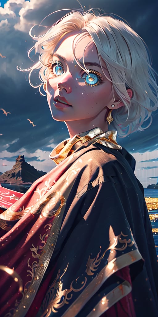 8K, high_resolution, 1080P, 1girl, (Masterpiece)), (Realistic, Photorealistic: 1.35), (RAW Photo, Best Quality), (red and gold color eyes:1.5),red and gold beautiful detailed dragon eyes,white hair, floating_hair ,scenery, cinematic scene, centered, beautiful face,black dress,black thin cloth,(seen throug cloth:2)