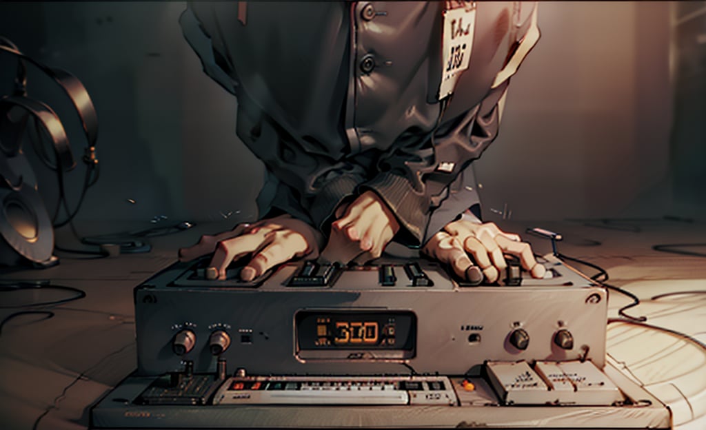 beautiful high res photo realistic detailed background Japanese music holl,【BRAKE】45years old, 3MENS playing synthesizer 、A stage where three people lined up in a row, are separated、　Red suit standing play fullbody、musician YMO. {{{ RYUICHI SAKAMOTO ((keyboard)), YUKIHIRO TAKAHASHI ((dram)), HARUOMI HOSONO .((bass)), }}}Manga-style speech bubbles in Japanese→君に胸キュン！,cyber_tech 