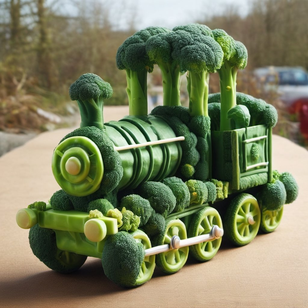 masterpiece, best quality, a train made out of brccl   ,brccl