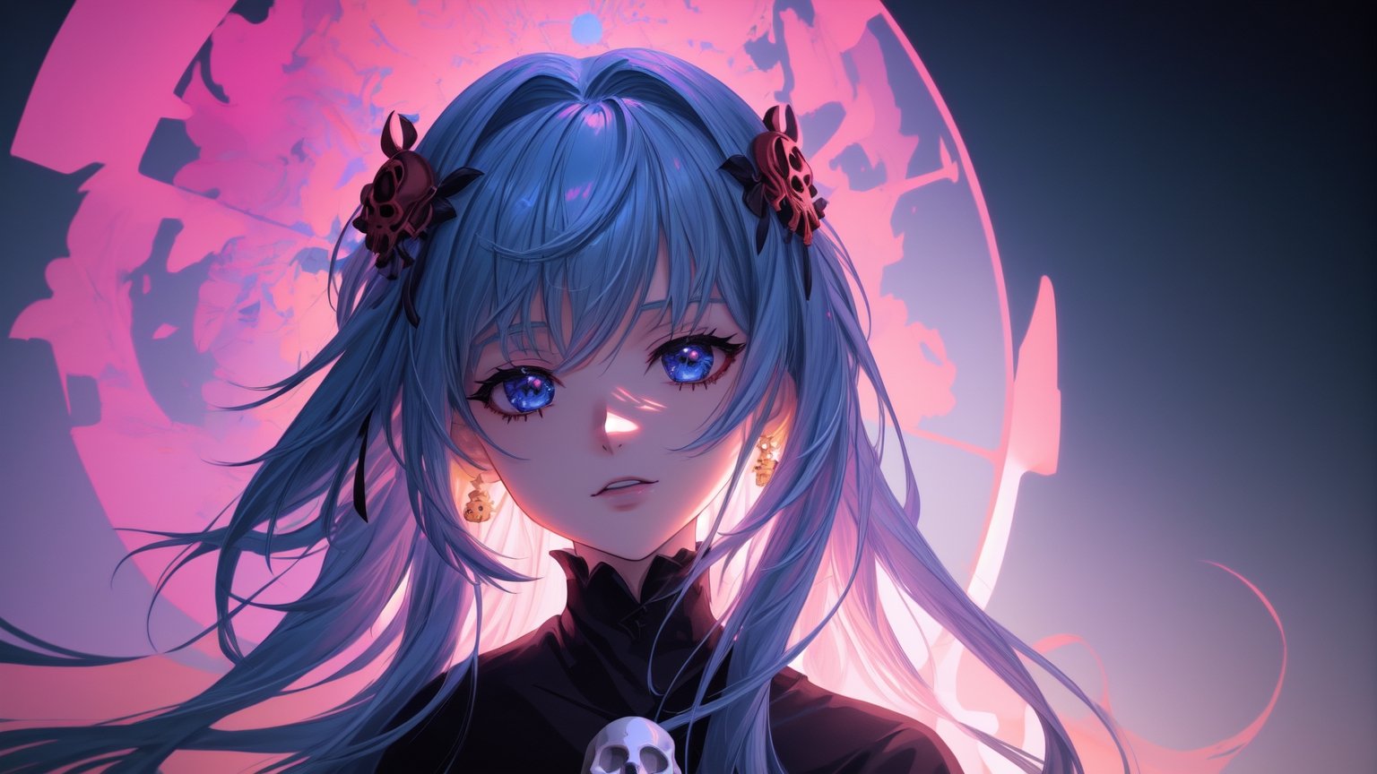 skul head, long hair, anime girl with long hair and a skull in her hands, anime skull portrait woman, scary detailed art in color, anime art wallpaper 4k, anime art wallpaper 4 k, a beautiful artwork illustration, colorefull, dark but detailed digital art, digital anime illustration, clean detailed anime art, anime art wallpaper 8 k, detaild background,epoxy_skull