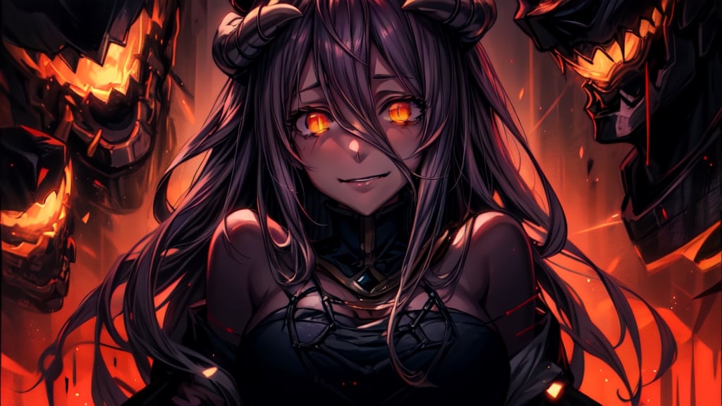 best quality, masterwork, high quality, anime art style, dark background, creepy, whide dmile, neon light, blue and purple lighting, dynamic lighting, glowing eyes, creepy smile, sucubus