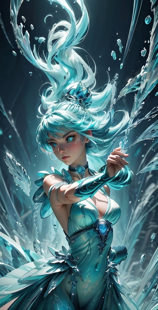 official art, unity 8k wallpaper, ultra detailed, beautiful and aesthetic, beautiful, masterpiece, best quality, dynamic angle, cowboyshot, the most beautiful form of chaos,chaotic energy, elegant, a brutalist designed, vivid colours, romanticism
Aqua_hair/cyan_eyes,in a dress of transparent Aqua , a beautiful crystalline crown on her head, detailed face, detailed skin, front,upper body, background Aqua forest, cover, unzoom, choker, hyperdetailed painting, luminism, Bar lighting, complex, fractal isometrics details bioluminescens : a stunning realistic photograph 30 years,dynamic pose,fighting_stance, Nude, full_body